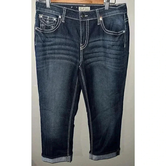Earl Jeans Jeweled Cuffed Capris Women Size 10 Studded Denim Jean Capri Pants - Picture 1 of 6
